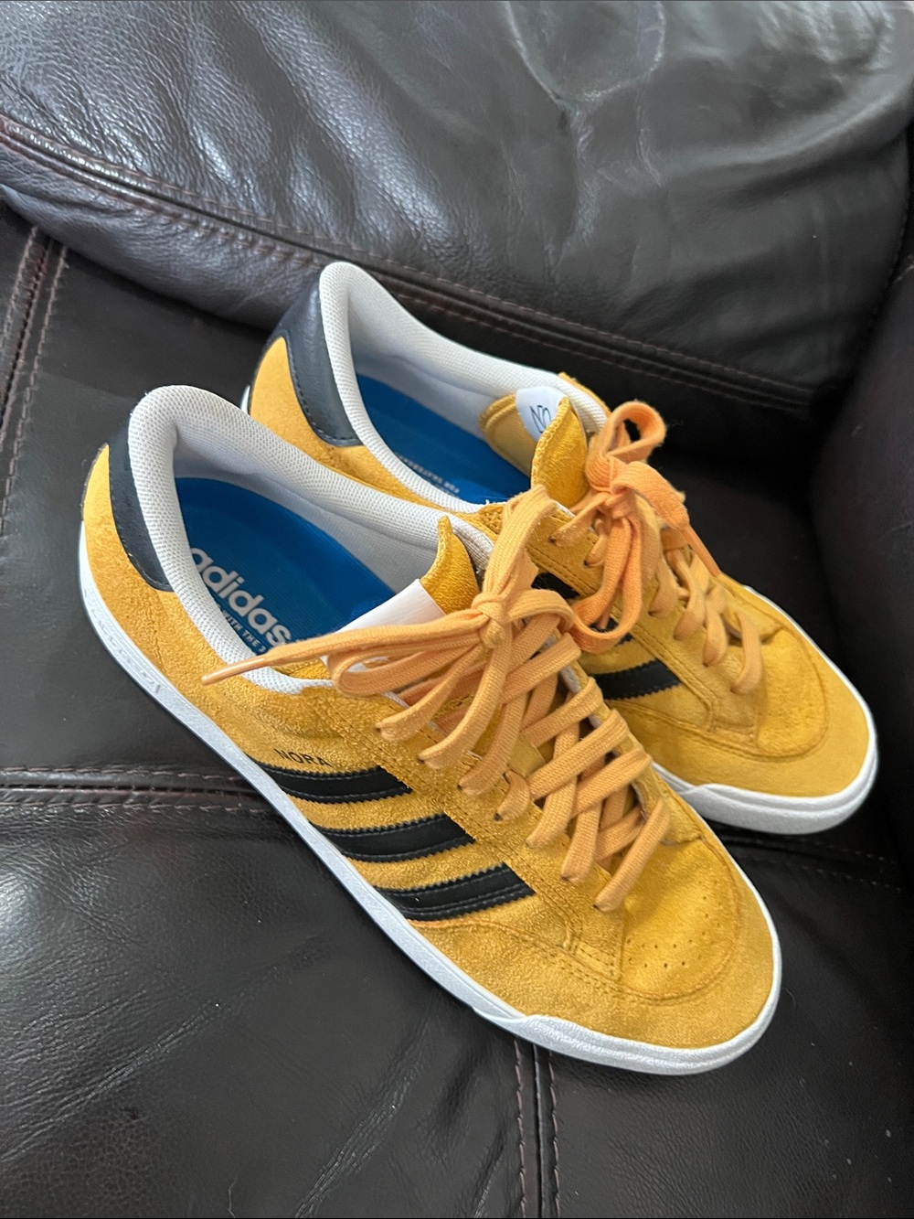 adidas Suede Low-Top Sneakers in Yellow with Black Stripes